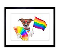 Painting Illustration Jack Russell Dog Gay Pride Flag Art Print Framed Poster Wall Decor 9x7 inch