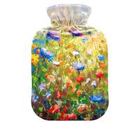 Painting Wild Flowers - Botellas de agua caliente de primavera con cubierta suave, bolsa de agua caliente para calentador de pies y cama, alivio del dolor, tamaño mediano