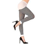 Pair of ladies black and white striped 70 denier leggings (accesorio de disfraz)