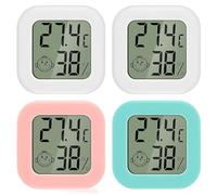 PAIRIER Mini TermóMetro HigróMetro Digital 4 piezas Medidor Temperatura Humedad Con LCD Pantalla para Sala de Estar AlmacéN Cuarto de Bebé Guardarropa MedicióN de Temperatura y Humedad
