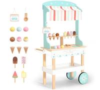 PairPear Carro de hielo de madera para niños, juego de rol, tienda de comestibles, carrito de helados, 2 en 1, juguete de madera, carrito de alimentos, cocina de juguete, regalo para niños y niñas a