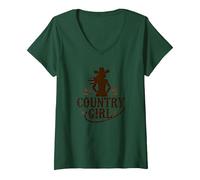 País Chica Vaquera Silueta Trigo OC Camiseta Cuello V, Mujer, Verde Bosque, L