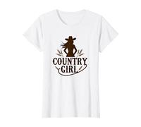 País Chica Vaquera Silueta Trigo OC Camiseta, Mujer, Blanco, L