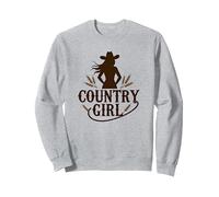 País Chica Vaquera Silueta Trigo OC Sudadera, Unisex para Adultos, Gris Jaspeado, S