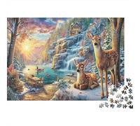 País de Las Maravillas de Invierno Set De Rompecabezas 1000 Piezas, Cartón Premium,Ciervos Winter Lake Regalo Cumpleaños, Juego De Reto Difícil 70x50cm/1000pcs
