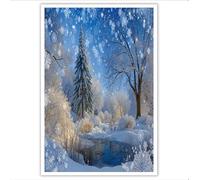 País de las maravillas invernal Cuadros Decoracion, Salon Modernos azul Arroyo del bosque de copos de nieve Pintura Lienzos Cuadros Decorativos Salón Dormitorio Comedor Sin marco 70 x 100 cm