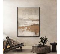 Paisaje abstracto wabi-sabi texturizado en beige y marrón, ideal para sala de estar y oficina (70 x 125 cm, marco negro)