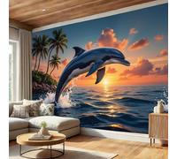 Paisaje Al Atardecer Con Delfines Mural De Papel Pintado,Mural De Pared Con Efecto 3D,Papel Tapiz Fotográfico Para Dormitorio,Sala De Estar,Decoración De Restaurante-300X210Cm