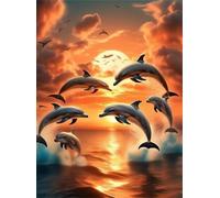 Paisaje al Atardecer con Delfines - Puzle de 200 Piezas - Rompecabezas DIY Pintura, Entretenimiento Creativo, para Adultos Mayores de 14 años Decoración del Hogar