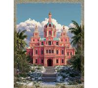 Paisaje Alfombra Anudada Para Hacer Arquitectura De Iglesias Juego De Alfombras Diy Con Tapete De Lona Impreso，Hilo De Ganchillo，Bordado，Gancho Y Pestillo，Tapiz Para Decoración Del Hoga 21x29in