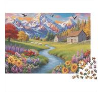Paisaje Alpino Adult Jigsaws 1000 Piezas Papel Reciclado Calm Village Puzzle para Adultos Parent Child Juego Props Holiday Blessings Gift para Women 52x38cm/1000pcs