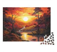 Paisaje Atardecer Otoño Puzzle de 1000 Piezas Cartón para Adultos Vista Valle del Río Puzzle para Toda la Familia Decorativo 52x38cm/1000pcs