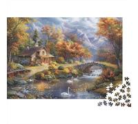 Paisaje Casa Campo Otoño Rompecabezas Regalo 1000 Piezas Adultos Casa Campo Arroyo Montañas Premium Grueso Resistente Desafiante Difícil Alivio Estrés 52x38cm/1000pcs