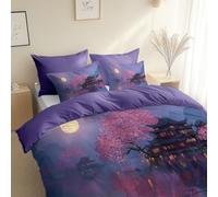 Paisaje Chino Edificios Noche 3 Piezas Funda Nórdica, Cama 135/150-220 x 240 cm Ropa de Cama, y 2 Fundas de Almohada de 50 x 70 cm, Hipoalergénico, Adecuado para Todas Las Estaciones, Lavanda Gris