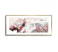 Paisaje chino Feng Shui Lienzo Arte pared Ciruelo Flor Pájaros Impresiones Oriental Naturaleza Pintura Carteles Obras arte para decor sala estar 50x126cm con marco dorado
