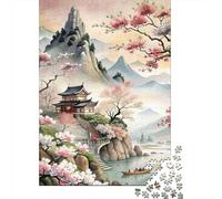 Paisaje Chino Puzzle de 1000 Piezas Escena Sakura Puzzle para Adultos Relajación Decoración Hogar 38x26cm/1000pcs