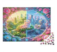 Paisaje Ciudad Futura Puzzle de 1000 Piezas Papel para Adultos Naturaleza y Tecnología Contraste Puzzle para Toda la Familia Relajante Decoración Regalo 70x50cm/1000pcs