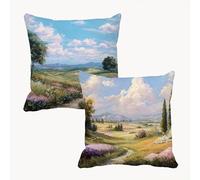 Paisaje Cojines Exterior Árbol Fundas Cojines 55x55 2 Piezas Lino Impermeable Fundas Almohadas Sofa Impresión de Doble Cara, Patio Jardín Terraza Salón Interior/Exterior Decor, Regalos 1B-499