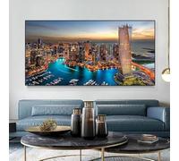 Paisaje con la Torre Eiffel, Puente y Vista de la Ciudad, Pintura en Lienzo, Pósteres e Impresiones, Arte de Pared, Imágenes para Decoración del Hogar (65x125cm/Sin Marco)