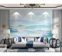 Paisaje Con Tinta Azul Pájaros Amanecer 3D Papel Pintado Pared Fácil Instalación Oficina Sala Estar Sofá Dormitorio TV Fondos Decoración-350cm×256cm