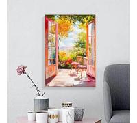 Paisaje con ventana abierta, estilo fauvismo de Henri Matisse, póster con vista costera, impresiones modernas en lienzo, pintura, arte mural, decoración del hogar (60x90 cm/sin marco)