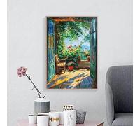 Paisaje con ventana abierta, estilo fauvismo de Henri Matisse, póster con vista costera, impresiones modernas en lienzo, pintura, arte mural, decoración del hogar (60x80 cm/sin marco)