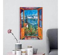Paisaje con ventana abierta, estilo fauvismo de Henri Matisse, póster con vista costera, impresiones modernas en lienzo, pintura, arte mural, decoración del hogar (30x50 cm/sin marco)