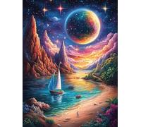 Paisaje cósmico con Luna Puzzle 500 Piezas Desafío Intelectual 3D Paisaje de Cuento de Hadas en Caricatura Rompecabezas para Hombres Y Mujeres Obra De Arte Colorido Decoración Hogar 500 PCS