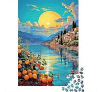 Paisaje Costa Mediterránea Puzzle de 1000 Piezas Papel para Adultos Vista Lago al Atardecer Juego de Puzzle Familia Decoración Relajación Regalo 52x38cm/1000pcs