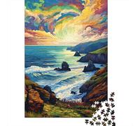 Paisaje Costero Vivo Puzzle de 1000 Piezas Papel para Adultos Atardecer Vista al Mar Juego de Puzzle 1000 Piezas Relajación Decoración Hogar Regalo 52x38cm/1000pcs