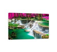 Paisaje Cuadro Estirado con Marco-El árbol púrpura sale lago verde-Impresión de Imagen Naturaleza sobre Lienzo-Cuadros Decoracion Salon Modernos-Listo para Colgar 80x120cm31x47in Marco Interior