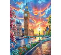Paisaje de Atardecer de Big Ben Puzzle 500 Piezas Colorido Moderno Animal-Planta Rompecabezas para Adultos Obra De Arte Familiar Estera Portátil DIY Creativo 500 PCS