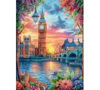 Paisaje de Atardecer de Big Ben Puzzles 300 Piezas Moderno Minimalista Cuento de Hadas fantástico Animal Rompecabezas Familiar para Adultos 3D Maquetas Construir Aliviar Estrés Decorativo 300 PCS