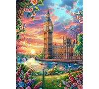 Paisaje de Atardecer de Big Ben Puzzles 300 Piezas Obra De Arte Abstracta Mitos Animal-Planta Rompecabezas para Adultos Decoración Hogar Moderno DIY Creativo Desafío 300 PCS