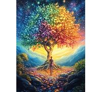 Paisaje de Atardecer del Árbol de la Vida Puzzle 1000 Piezas Desafío Intelectual Avanzado Animal-Planta Rompecabezas para Adultos Obra De Arte Colorido DIY Creativo Decoración Hogar 1000 PCS