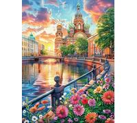 Paisaje de Atardecer del Canal de Venecia Puzzle 500 Piezas Maquetas Construir 3D Detalladas Animal-Planta Rompecabezas Educativo para Familia Aliviar Estrés Estera Portátil Moderno 500 PCS