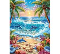 Paisaje de Atardecer en la Playa Tropical Rompecabezas 500 Piezas Cartón Grueso para Coleccionistas Noches De Cita Mejora Concentración Ocio En Casa Regalo Reyes Magos 500 PCS