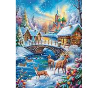 Paisaje de cabaña de Invierno Puzzle 300 Piezas Papel Principiantes Cuentos de Hadas fantásticos de Animales Salvajes Agilidad Mental Actividad Hacer En Grupo Colgar Pared Detalle CU