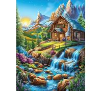 Paisaje de cabaña de montaña con cascada Rompecabezas 1000 Piezas Cartón Para Mayores Pintura al óleo de animales y plantas Para Ocupar Tiempo Actividad Antiestrés Decoración Mural Mejor Valorado 1000