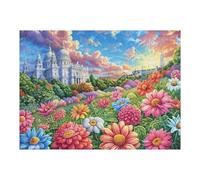 Paisaje de cabaña en Campo de Flores Puzzles 500 Piezas Portátil 3D Compacto Rompecabezas Familiar para Toda La Familia Maquetas Educativas Construir Aliviar Estrés 500 PCS