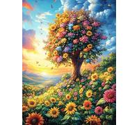 Paisaje de Campo de Girasoles Puzzle 1000 Piezas Obra De Arte Familiar Coleccionable Animal-Planta Rompecabezas 3D para Hombres Y Mujeres Juguete Educativo Desafío Intelectual 1000 PCS