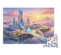 Paisaje de Ciudad Futurista Puzzle de 1000 Piezas Papel para Adultos Escena de Nubes Mañana Puzzle para Toda la Familia Relajación Concentración Decoración Regalo 38x26cm/1000pcs