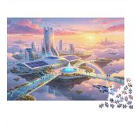 Paisaje de Ciudad Moderna Puzzle de 1000 Piezas Papel Puzzle para Adultos Vista al Atardecer Puzzle para Toda la Familia Relajación Decoración Hogar Regalo 70x50cm/1000pcs