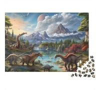 Paisaje de Dinosaurios Premium Rompecabezas de 1000 Piezas para Adultos Dinosaurios Prehistóricos en Paisaje de Valle Robusto Desafiante Difícil Alivio del Estrés 52x38cm/1000pcs