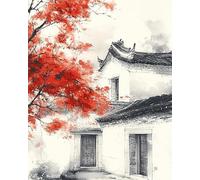 paisaje de estilo chino Cuadros para Pintar por Numeros Kit,Construcción de viviendas en Jiangnan,Pintar por Numeros Adultos,DIY Pintura por Numeros Decoraciones Hogar Regalos,40x50cm Sin marco