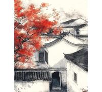 paisaje de estilo chino DIY cuadros para pintar por numeros Kit,Construcción de viviendas en Jiangnan,paint by Numeros,Pintar por Numeros Adultos de Lienzo decoración para el hogar,40x50cm Sin marco