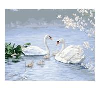 Paisaje de familia de cisnes DIY Pintura por Números Adultos,40x50cm Pintura por Números Niños Pintura al Lienzo Óleo con Acrílico Pigmento Artesanía para Hogar Decoración de Pared Regalos(sin Marco)