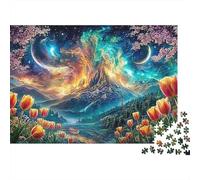 Paisaje de fantasía 1000 Piece Recycled Cardboard Arte del tulipán Estrellado Jigsaw Puzzle Set Fun Home Activity Challenge Great Gift for Housewarming Puzzle Lovers 52x38cm/1000pcs