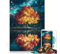 Paisaje de fantasía Espacial - Reflejo de árbol otoñal Rompecabezas difícil para Adultos 1000 Piezas Mejora la Memoria Relaja la Mente Bordes Afilados Regalo Elegante (38x26cm)