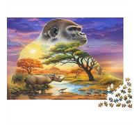 Paisaje de gorilas Puzzle 1000 Piezas Papel Reciclado para Adultos Puzzle para Adultos Juego Familiar Divertido y desafiante Excelente Idea de Regalo para relajación 52x38cm/1000pcs